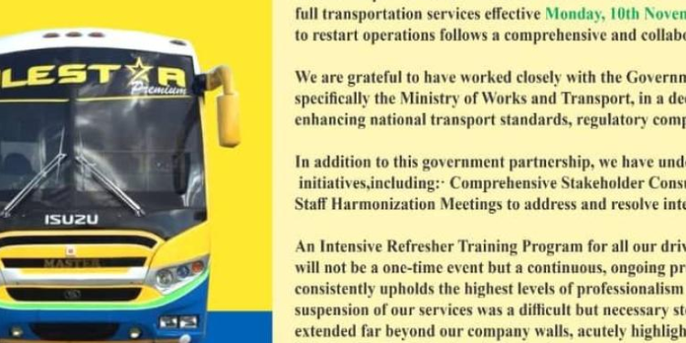 Nilestar Bus Resumes Services