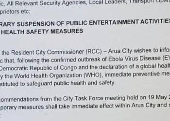 Arua Suspends Public Entertainment Over Ebola Threat From DR Congo