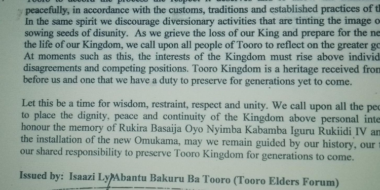 Tooro Elders Back Succession Committee, Call for Unity Amid Dispute Over Oyo’s Successor