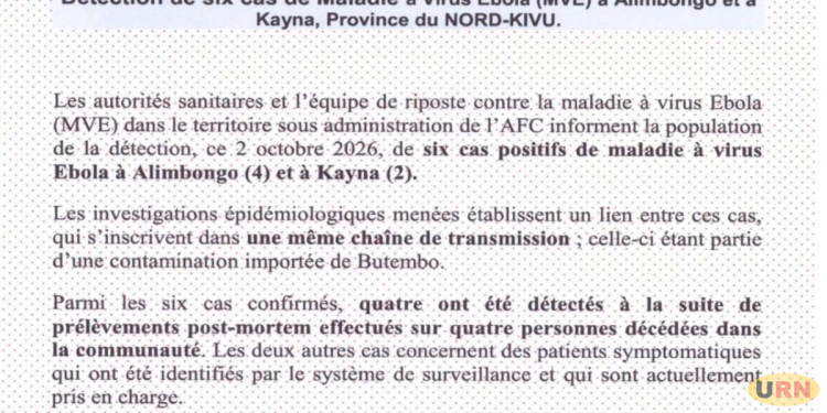 Six New Ebola Cases Confirmed in M23/AFC Rebel-Controlled Areas